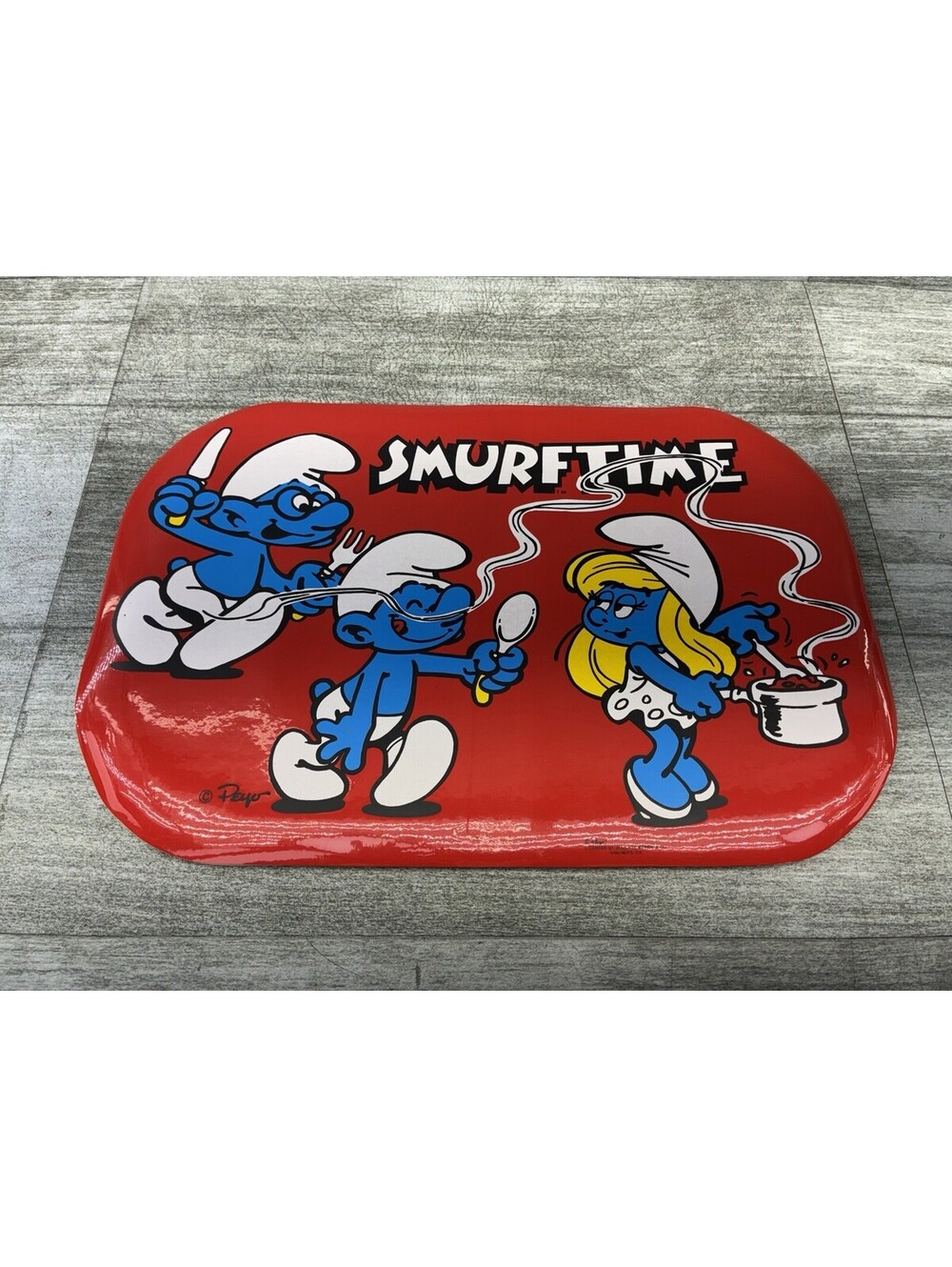 VTG Peyo Smurfs Wallace Berrie SmurfTime Placemat 80s Smurfette Brainy Vinyl